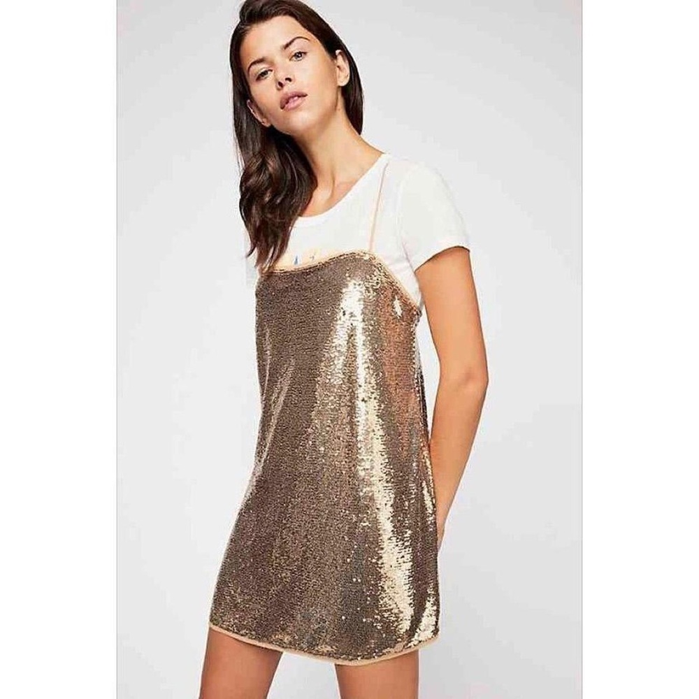Free People Gold Sequin Mini Slip Dress